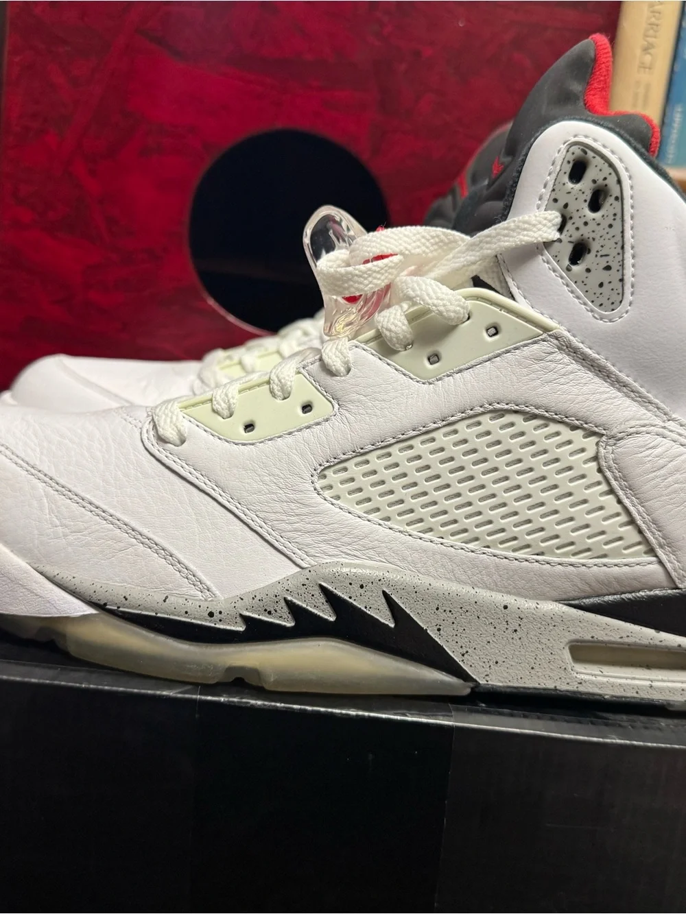 Jordan 5 Men's White with Red and Black Retro Basketball Shoes